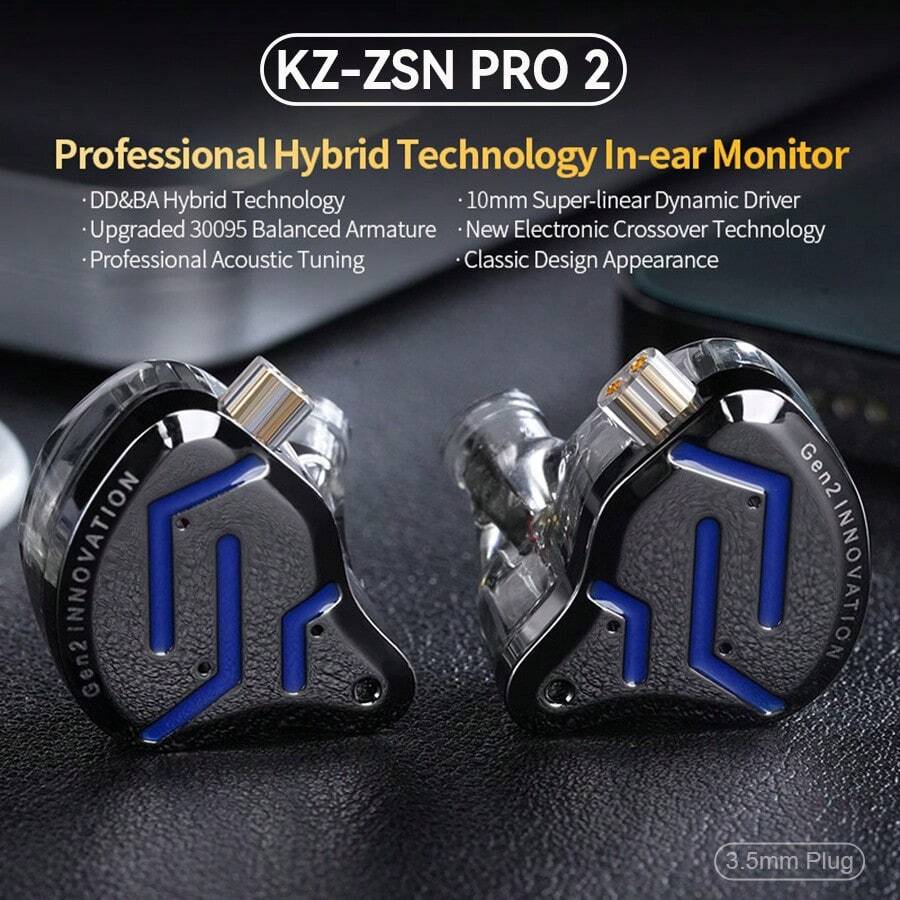 KZ KZ ZSN Pro 2 In Ear Metal Earphones Hybrid Drive 1DD+1BA HIFI Bass Headset Monitor Earbud Sport Noise-Proof Music Headphone