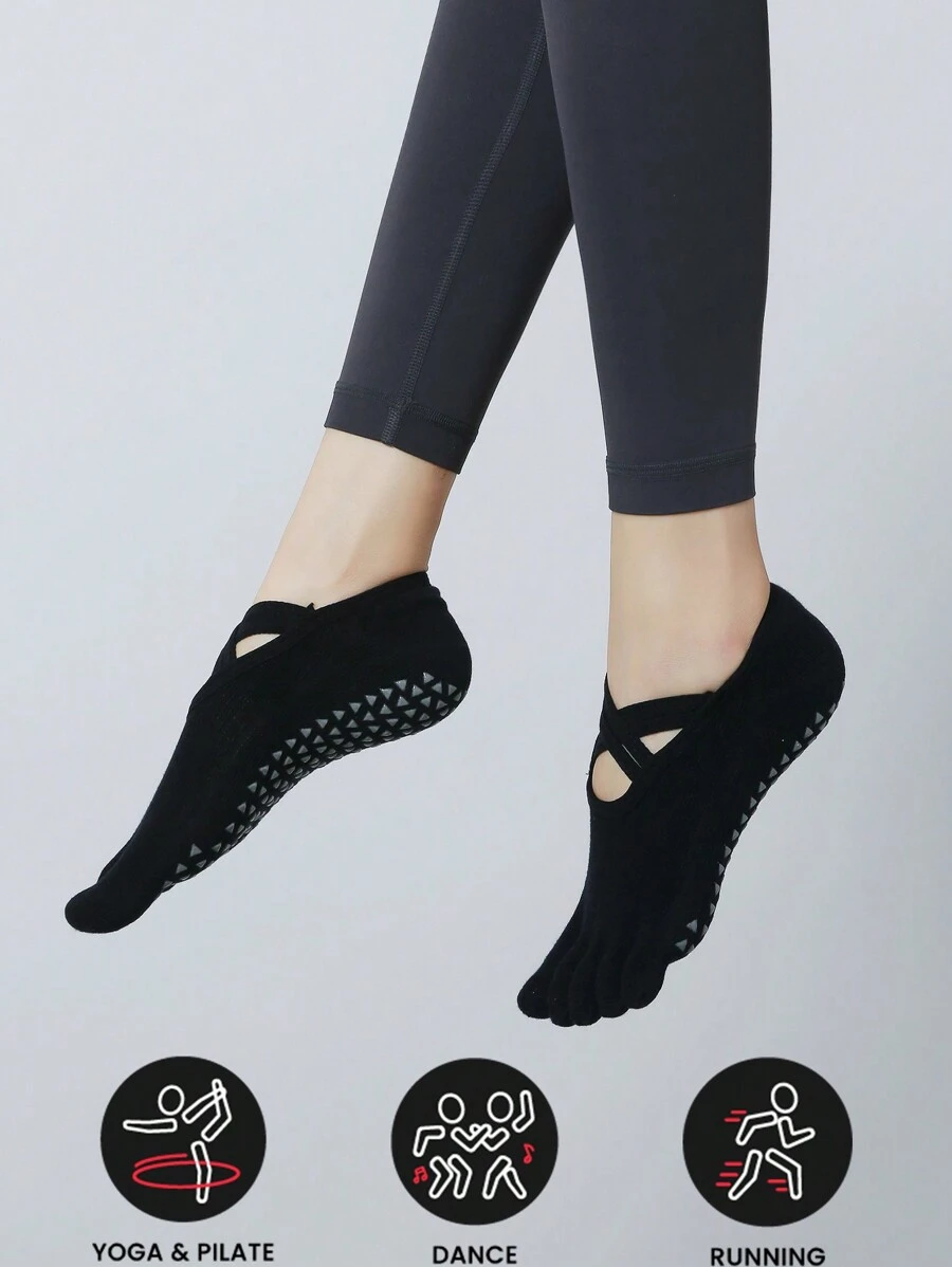 Sports Outdoor 1pair Non-Slip Yoga Socks With Double Straps, Suitable For Pilates, Fitness, Jumping Rope And Other Indoor Sports