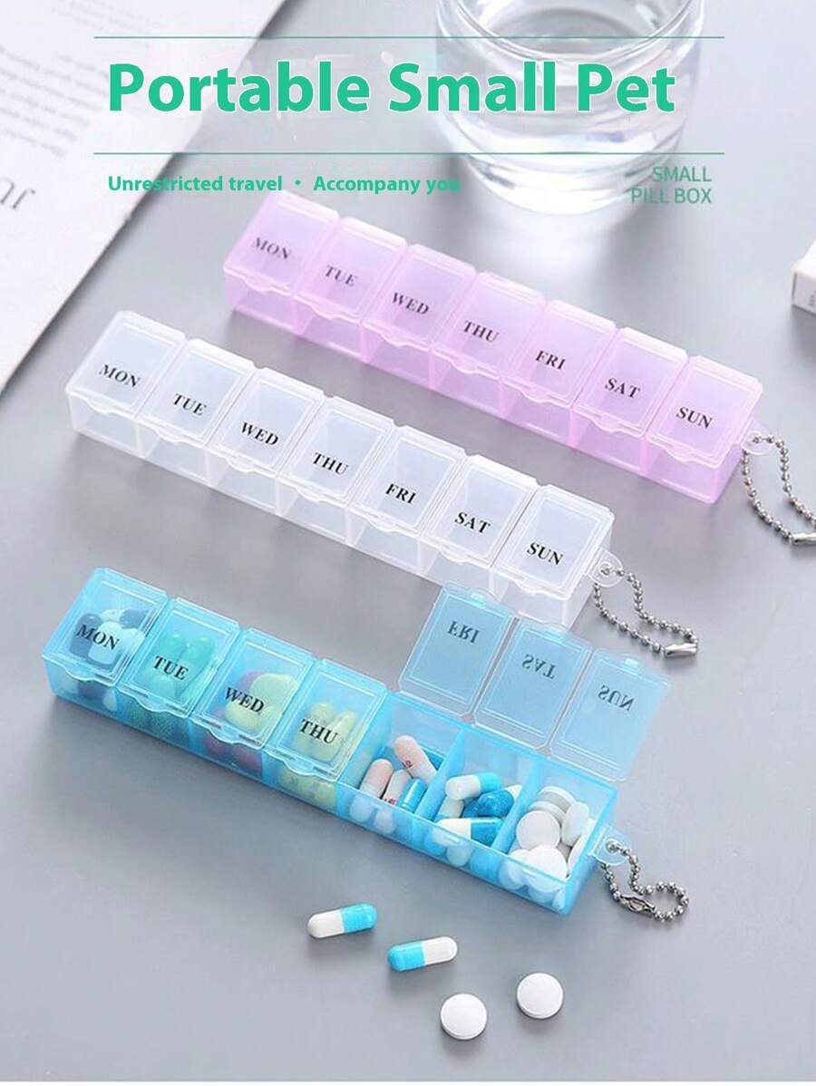 Medicine Box 7 Days A Week, Portable Mini Large Capacity English Seven Compartment Medicine Box, Medicine Storage Box