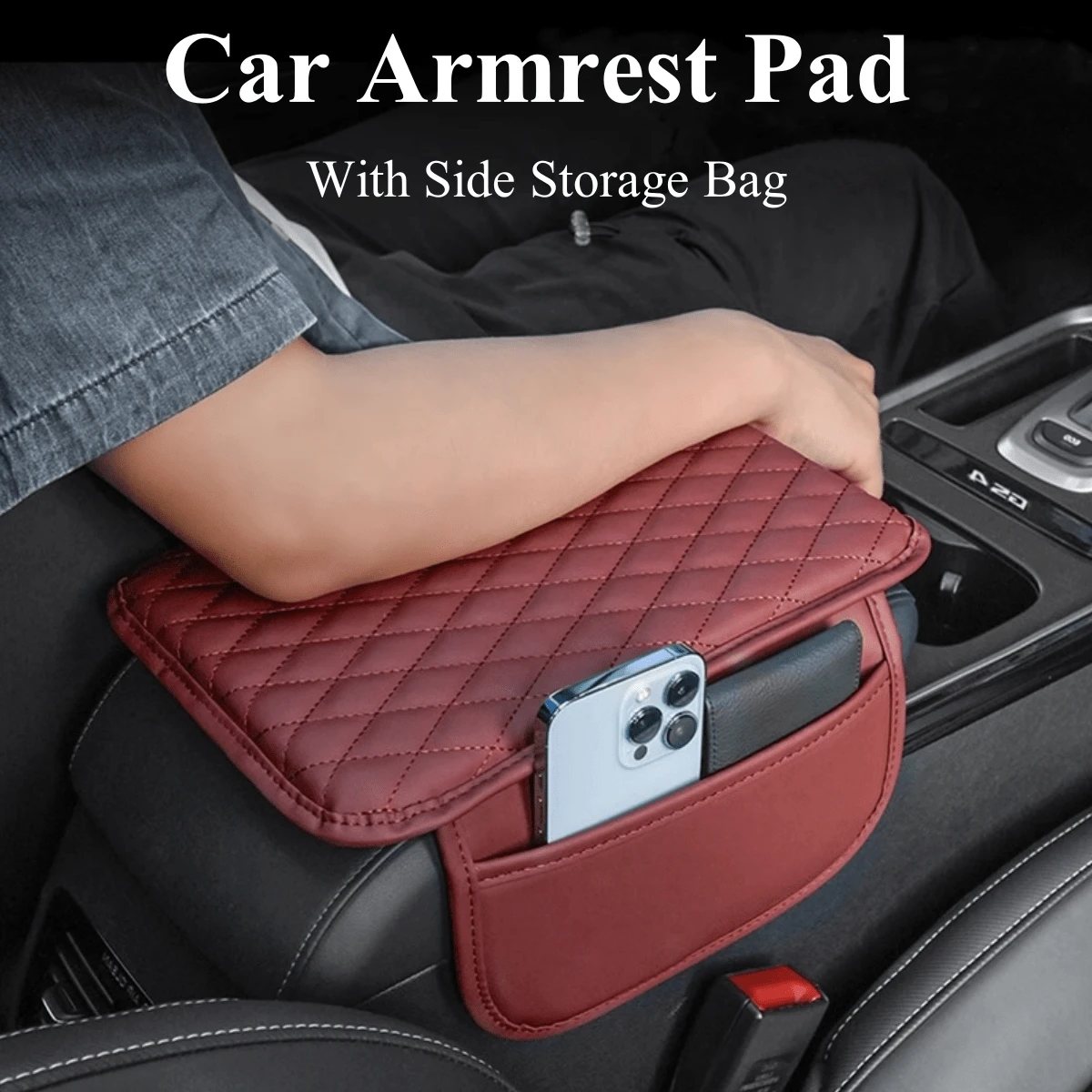 Leather Car Armrest Pad With Side Storage Bag Central Armrest Protection Mat Soft Comfortable Supporting Armrest Scratch Resistant And Wear-Resistant Car Armrest Cushion