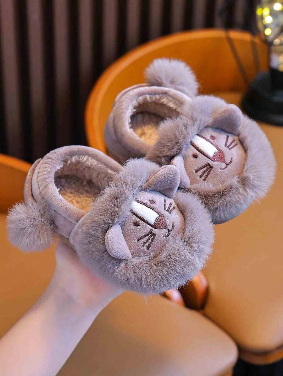 1 par de zapatillas con correa con diseño de león para niños, lindas zapatillas de felpa de interior para el hogar para niños, aptas para el invierno