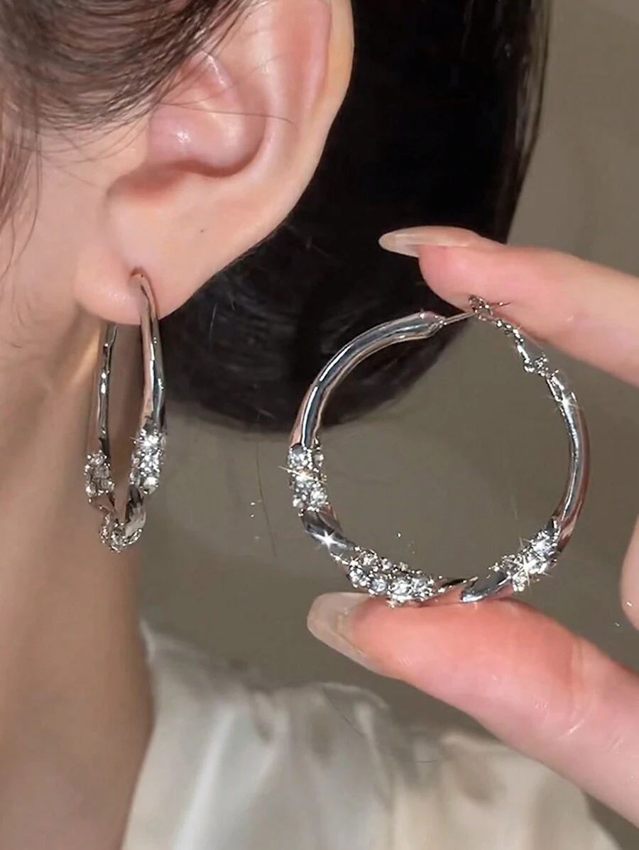 1 Pair Twist Crystal Ring Hoop Earrings, Fashion Statement Earrings For Women