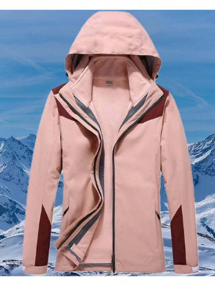 YOMEGO Veste d'hiver pour femmes 3 en 1 résistante à l'eau et coupe-vent, manteau de ski avec doublure chaude, manteau à capuche amovible et élégant pour femmes, parfait pour les aventures extérieures, le jogging, la randonnée et le camping