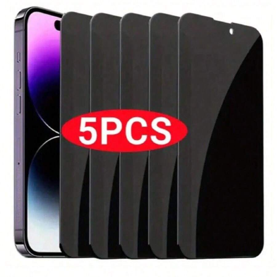 Set de 5 protectores de pantalla de vidrio templado compatibles con , anti-espionaje, anti-espía, resistentes a arañazos, a prueba de caídas y explosiones, con revestimiento resistente al aceite y a los arañazos, para 6/7/8/XR/XS/11/12/13/14/Mini/Pro/Pro Max/Plus/15/15Plus/15Pro/15Promax/ 16/16 Plus/16 Pro/16 Pro Max. Regalo de cumpleaños, familia y amigos. Protector de pantalla anti-espía.