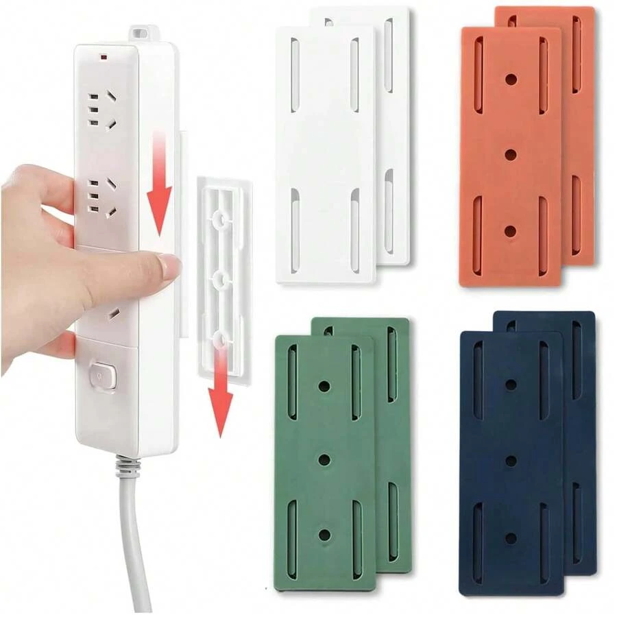 2/4/8 Pcs Adhesive Punch-Free Socket Holder, Desktop Socket Fixer, Power Strip Holder Wall Mount For Home Table Wall, Self-Adhesive Desktop Socket Fixer For WiFi Routers Remote Controls For Kitchen Home Office Cable Management