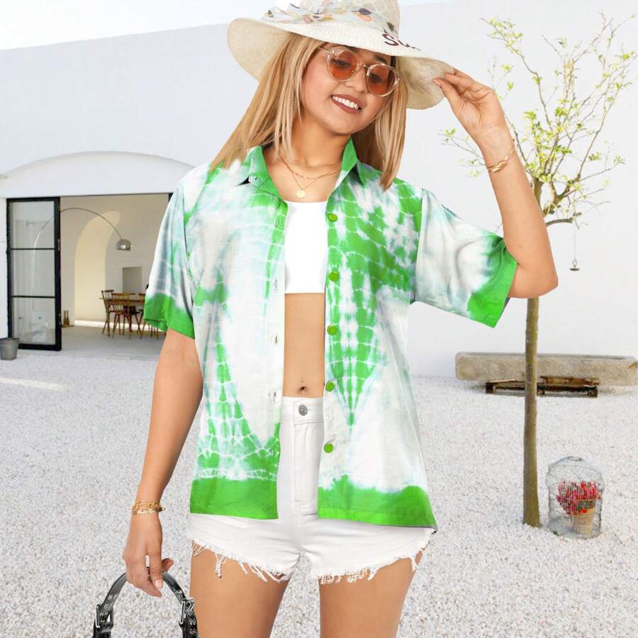 LA LEELA Vacay Solid Shirts Womens Casual Summer Beach Blouse Shirt Luau Party Leopard Print Blouses Short Sleeve Vacy Collared Vacation Dress Button Up Shirts T Shirt For Women