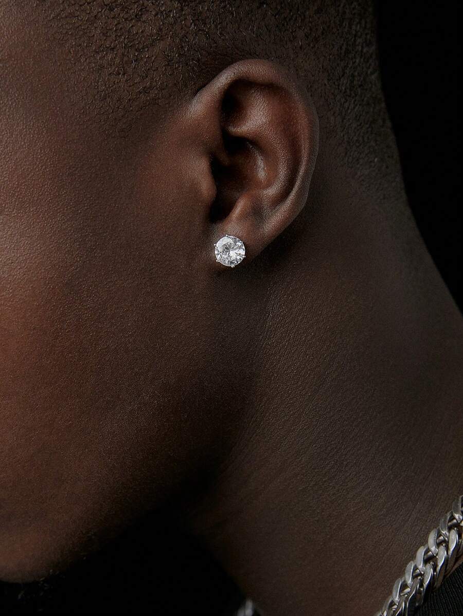 2pcs Round Cubic Zirconia Stud Earring For Men And Women, Classic Design Earrings Best Gift For Birthday,Father's Day And Anniversary