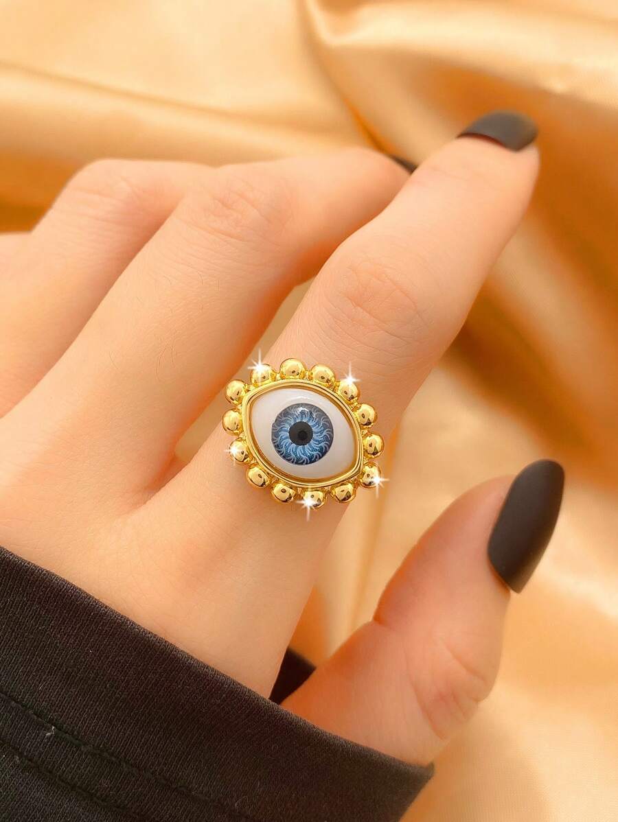 1pc Unique Evil Eye Design Adjustable Open Ring For Daily Wear, Women