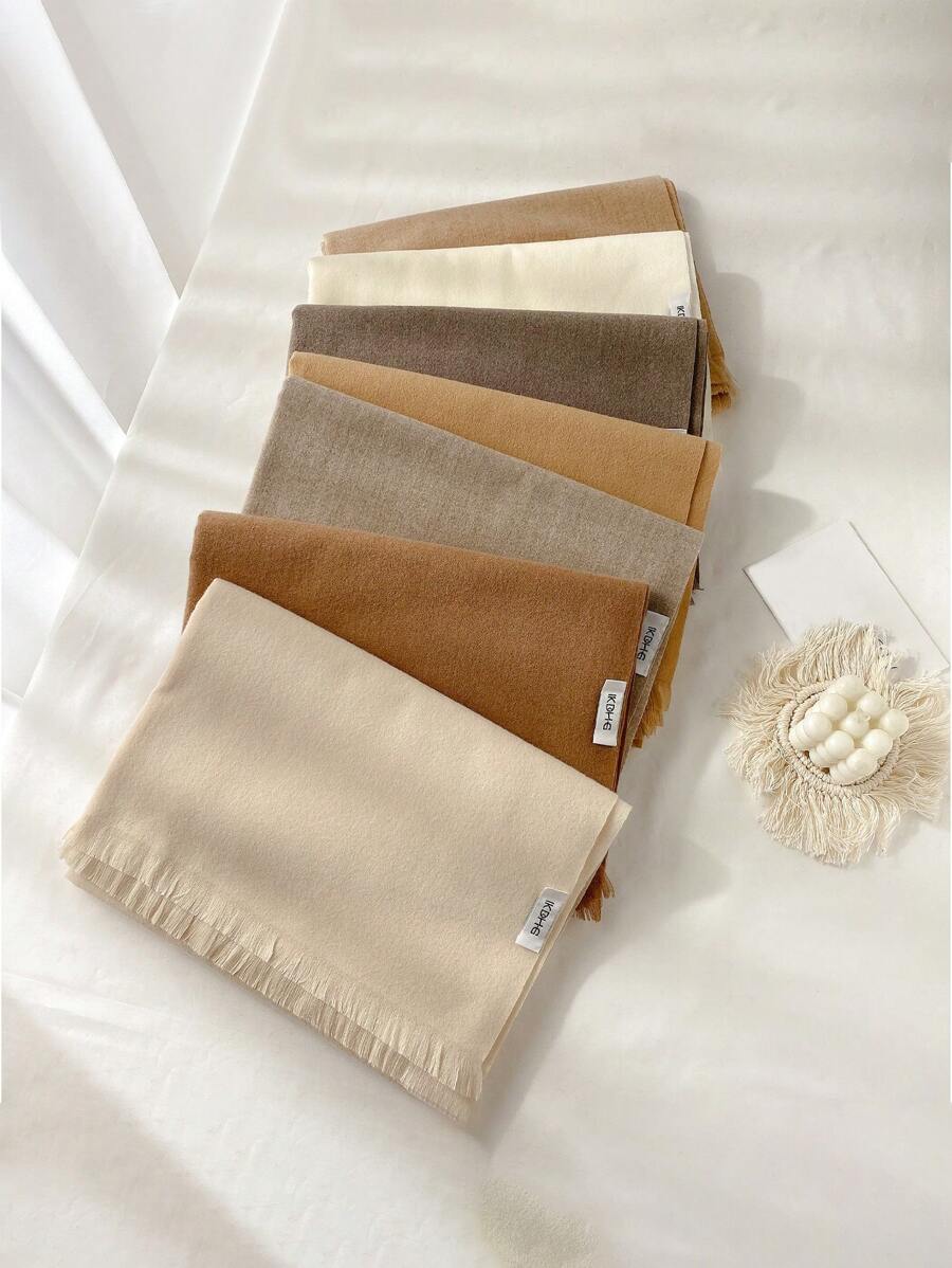 1pc Faux Cashmere Solid Color Short Tassel Scarf For Women, Fashionable Shawl Wrap Warm Neck Scarf, Suitable For Fall/Winter Accessories Women
