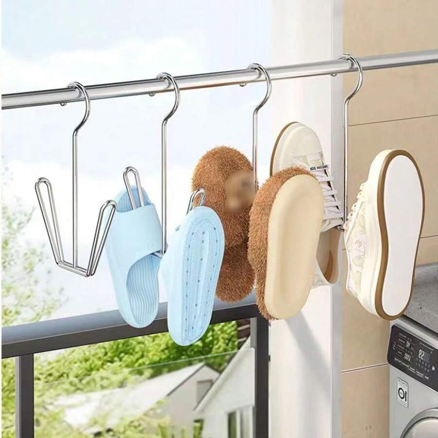 1/2 pièces en acier inoxydable robuste et durable, crochets, support minimaliste pour chaussures et vêtements, support de séchage pour vêtements de balcon, support de séchage multifonctionnel, support à chaussures pour fenêtre de balcon, support à chaussures, adapté pour dortoir étudiant, anniversaire, Noël, Halloween, cadeau de Thanksgiving, fournitures de rentrée scolaire, pour une utilisation intérieure et extérieure à la maison
