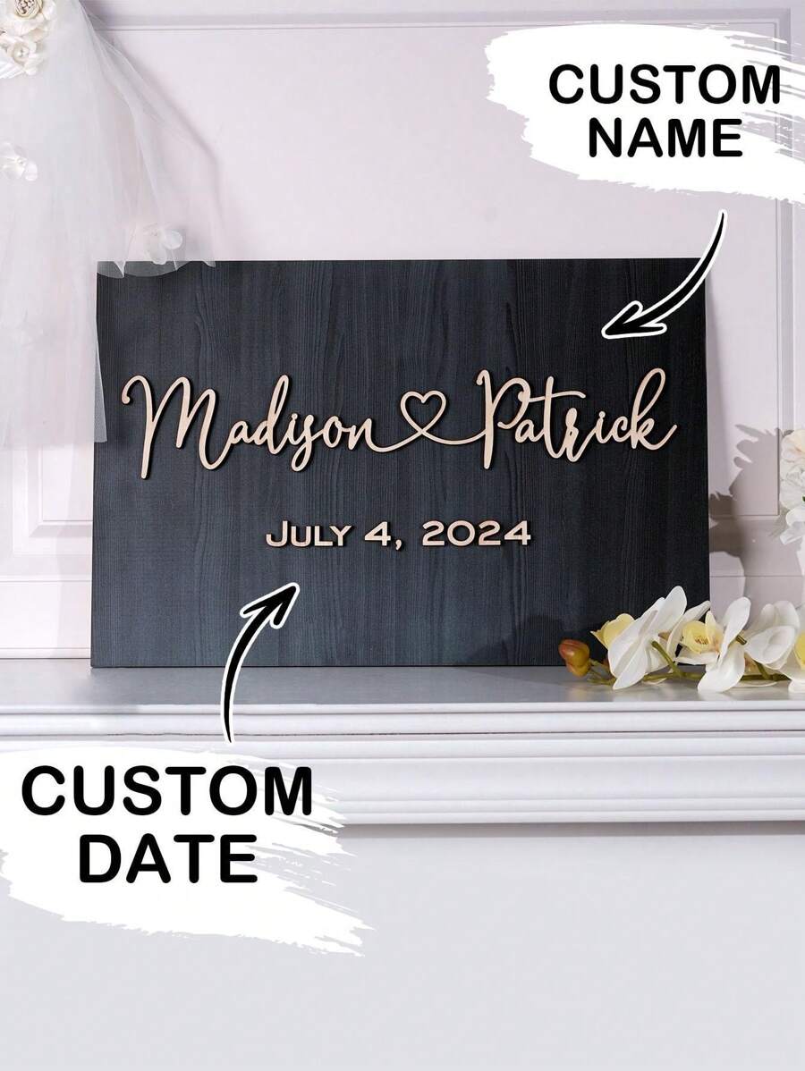 1pc Custom Wooden Board With Name And Date, Rustic Wedding Welcome Sign, Vintage Wooden Wedding Welcome Plaque, Personalized Wedding Welcome Board, Wooden Wedding Ceremony Welcome Sign, Plain Wedding Welcome Decor, Customized Wooden Wedding Sign, Personalized Wooden Wedding Entrance Signage, Retro Wooden Wedding Signage