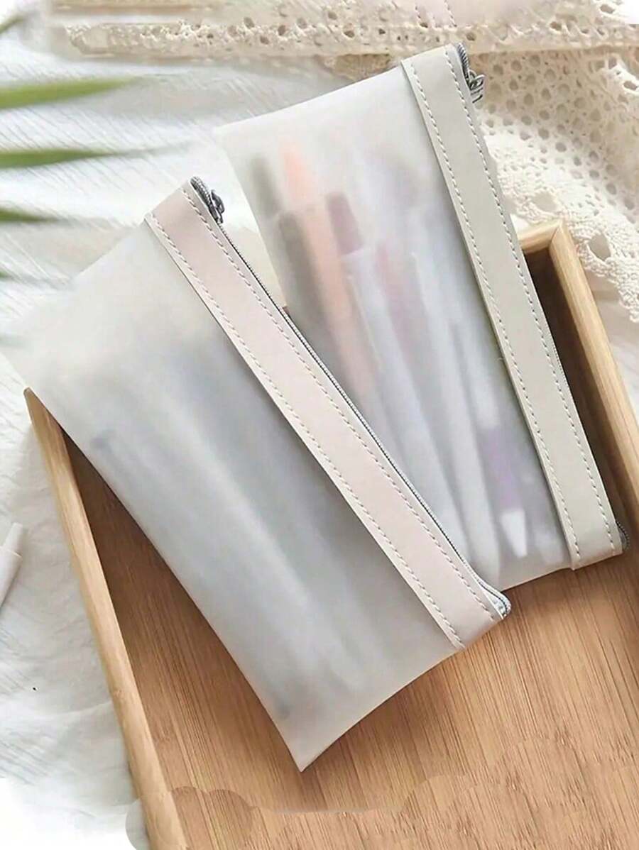 1pc Cute Matte Semi-Transparent Pencil Case, Students Zipper Pencil Pouch, Stationery Bag, Back To School Essential Back To School,Pencil Pouch,School Bag