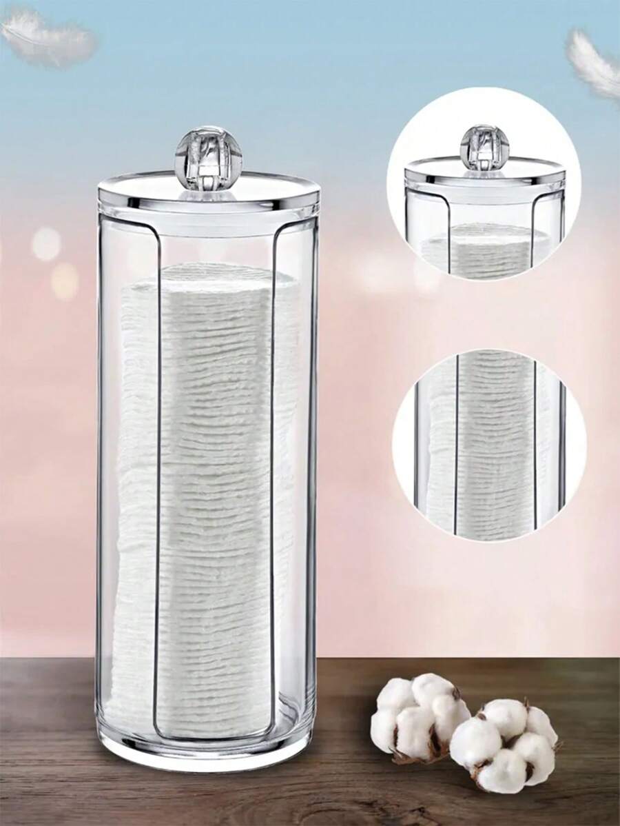 1 pièce Boîte de rangement transparente simple pour le stockage des tampons de maquillage et des accessoires, pour les vacances, la plage, la salle de bain, la chambre, grande capacité