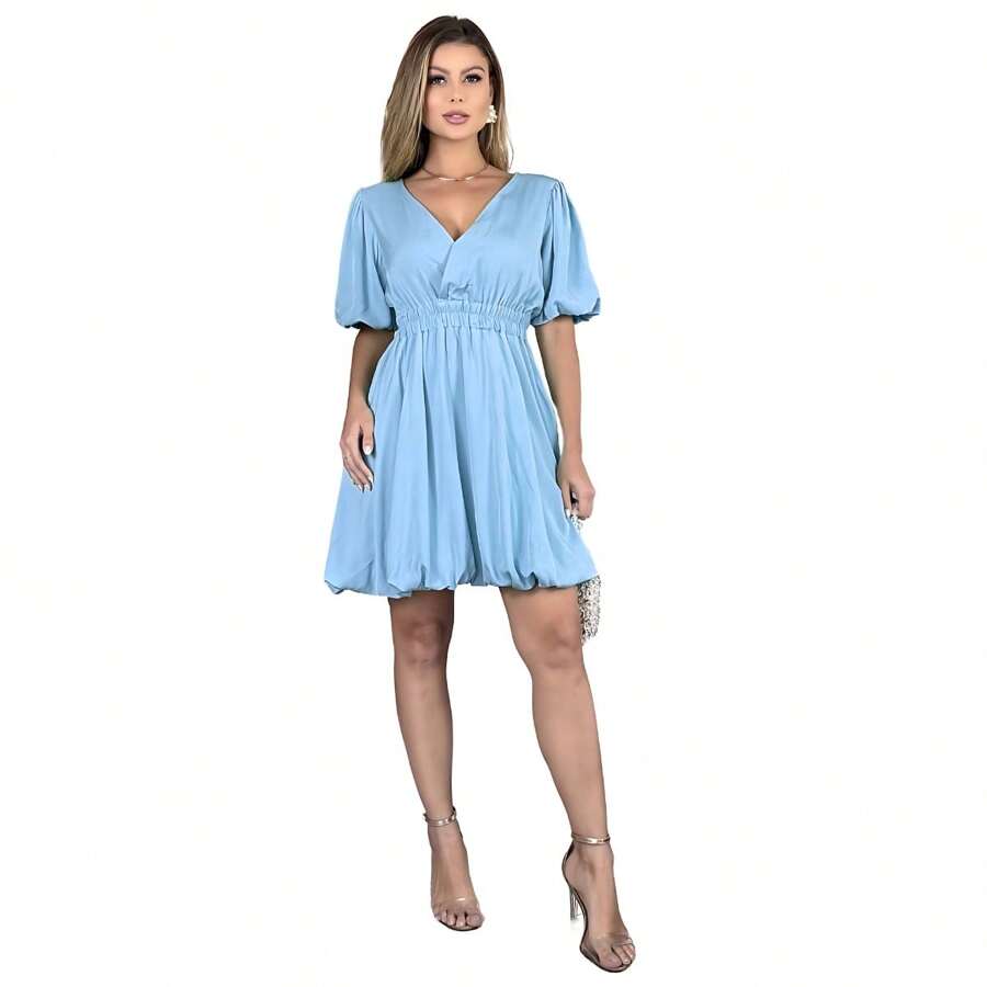 Vestido Balone Feminino Curto Com Forro Manga Curta Balone