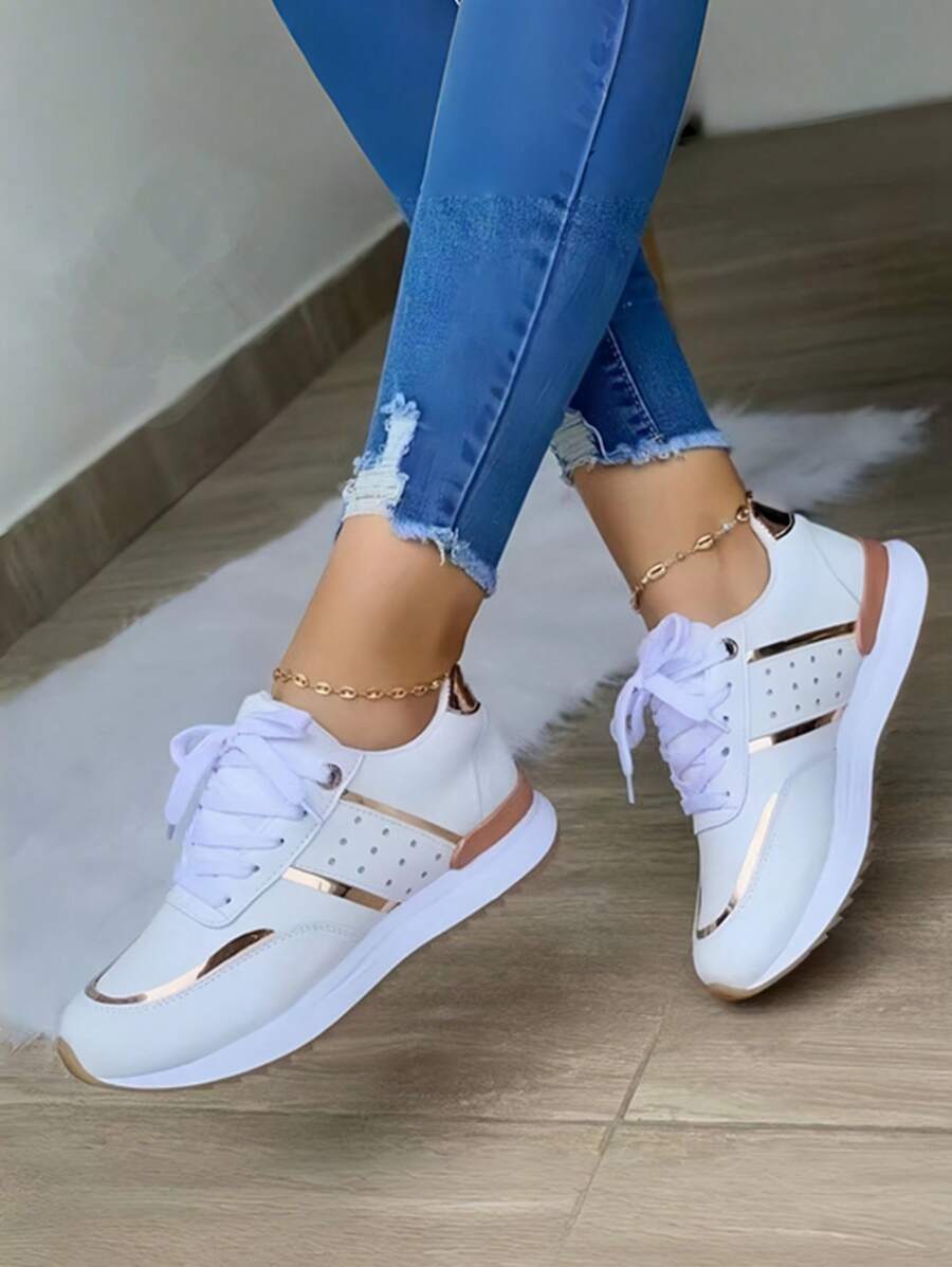 Large Size European And American Style Sports Casual Thick Sole Lace-Up Sneakers, New Arrival Summer Women's Sports Shoes