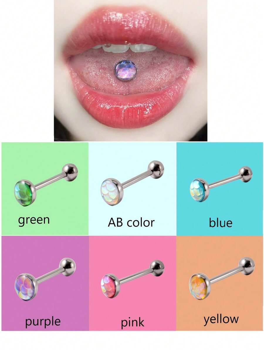 1pc Hypoallergenic 316L Titanium Steel Tongue Barbell, Fish Scale Gradients, 8/10/12/14/16mm Length, 7mm Diameter, 5mm Ball, 14G, Body Jewelry Piercing