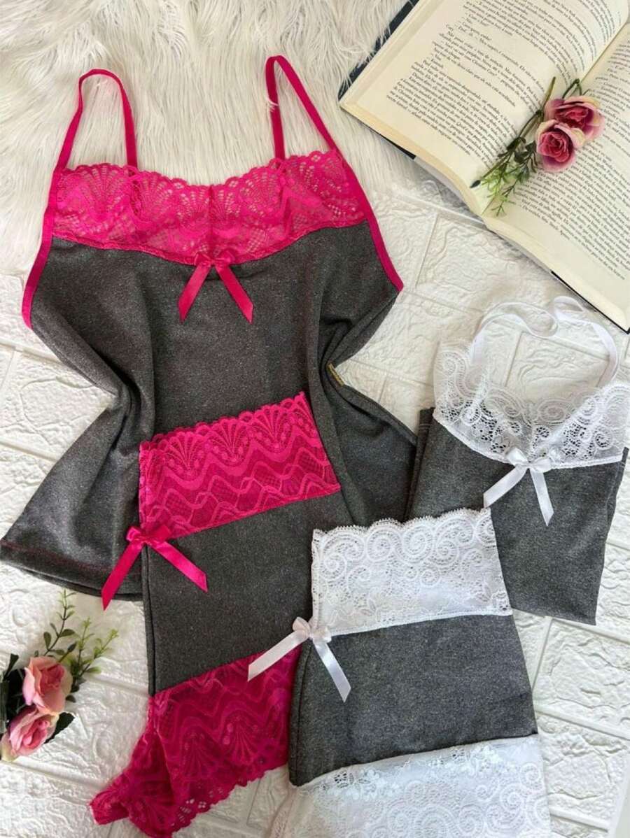 Kit 4 Pijama Feminino Short Baby Doll Renda Short Lingerie Camisete Bicolor Moda