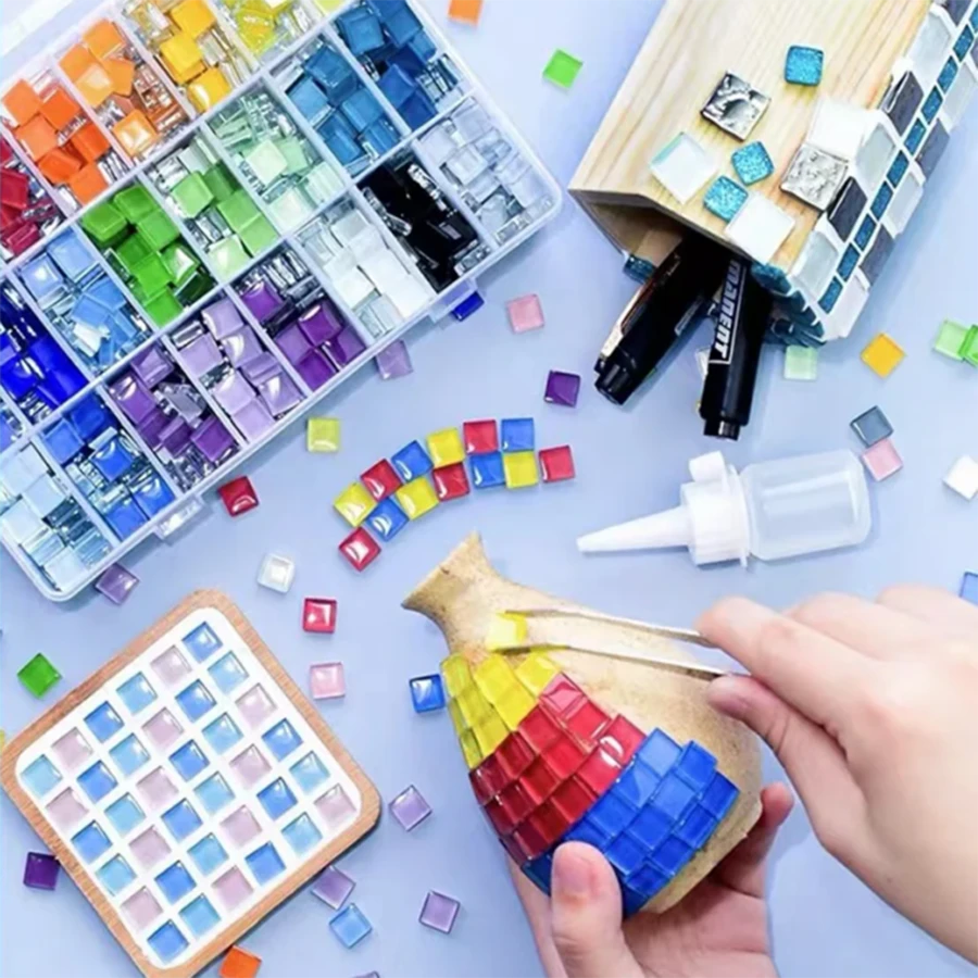 100 pezzi Di Tessere Mosaico In Ceramica E Vetro Fai Da Te, Materiali Decorativi Artigianali, Cristalli Colorati, Regalo Per Interazione Genitore-Figlio