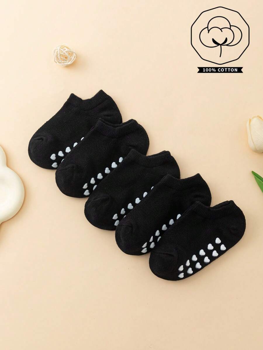 5 paar Baby Plain Heart Dot Grip antislip vloersokken 100% katoenen ademende babysokken