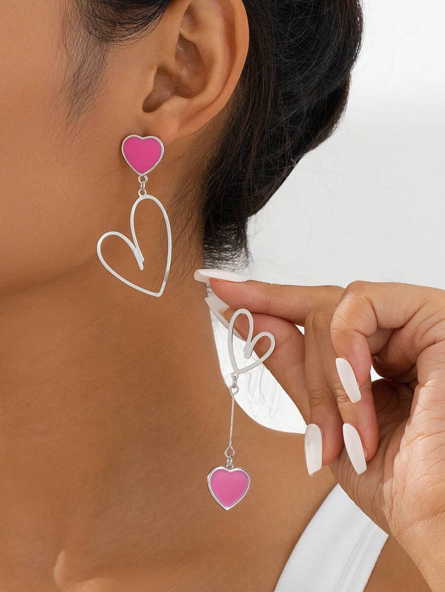 1 Pair Sweet Metal Heart Pendant Earrings, Birthday/Anniversary/Date Gift Valentines,Mom,Mother,Mother's Day,Gift