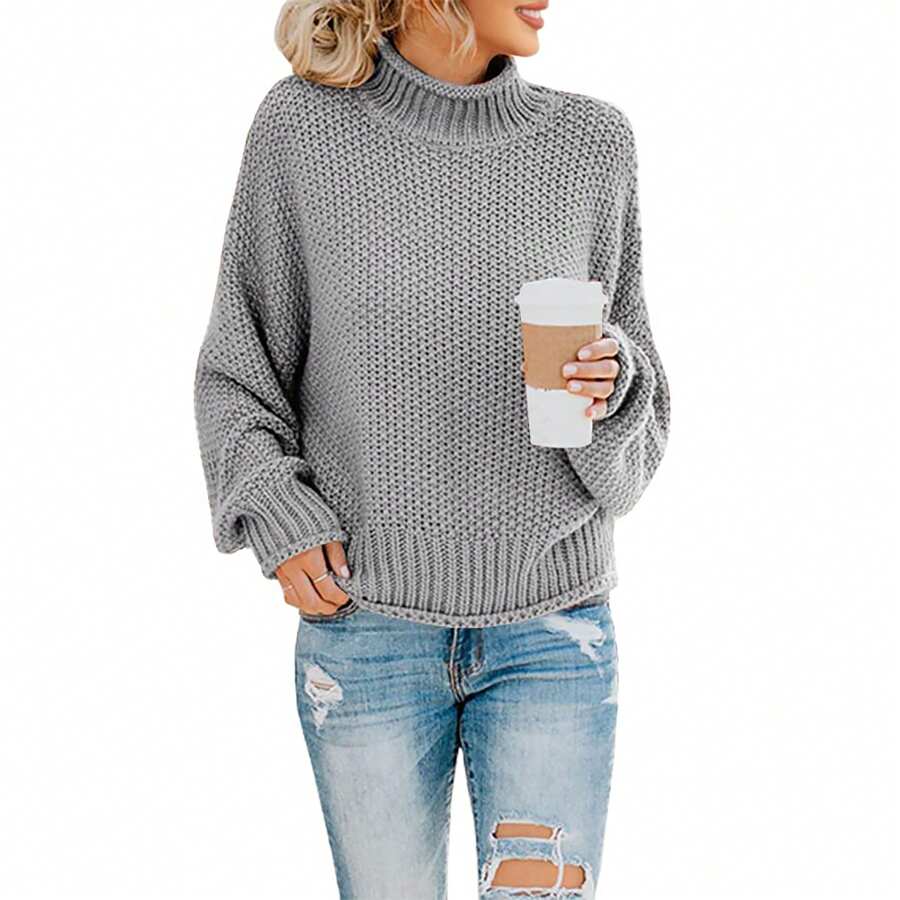 Womens Turtleneck Oversized Sweaters Batwing Long Sleeve Pullover Loose Chunky Knit Jumper