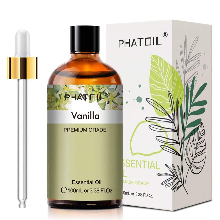 1 pieza 100ml/3.38fl.Oz Aceite esencial de vainilla PHATOIL para difusores, humidificadores, aromaterapia pura y natural, masaje, baño y relajación
