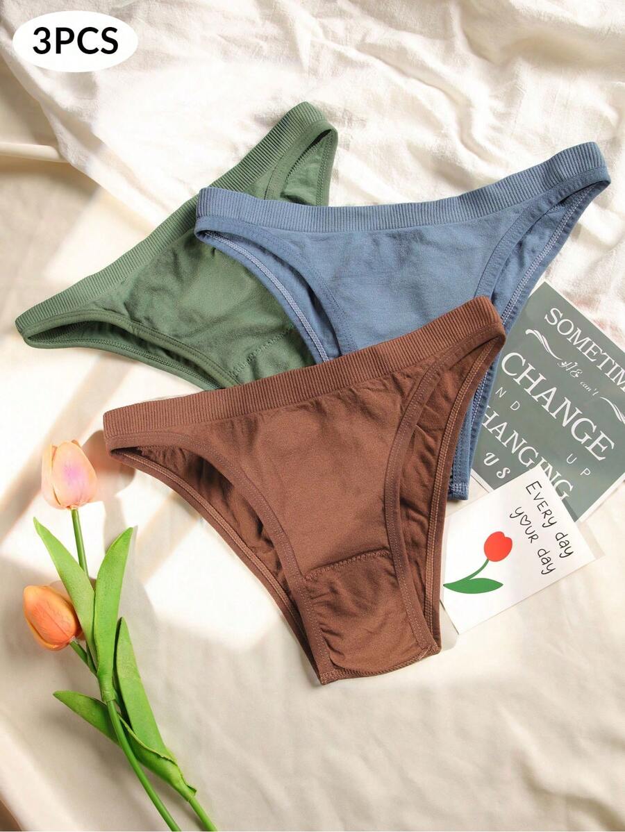 3 Piezas Bragas Suaves Y Cómodas Para Mujeres. Elegantes Y Con Color Sólido. Panties Elásticos Perfectos Para Usar Todos Los Días. Ropa Interior Y Lencería Para Mujeres
