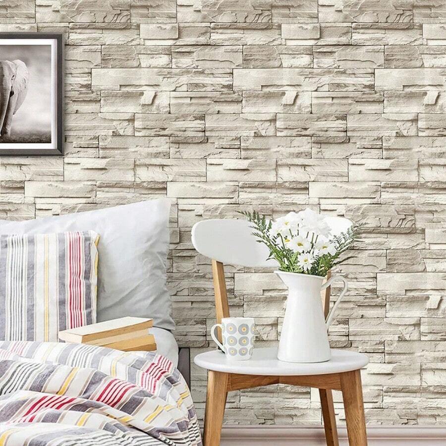 1 Rollo de papel tapiz autoadhesivo 3D de textura de ladrillo vintage, pegatina decorativa removible para sala de estar, comedor, dormitorio, uso comercial y residencial, impermeable, aislante acústico, paneles de pared, papel tapiz, decoración de primavera para renovar su hogar, decoración de festivales, regalos de cumpleaños y graduación