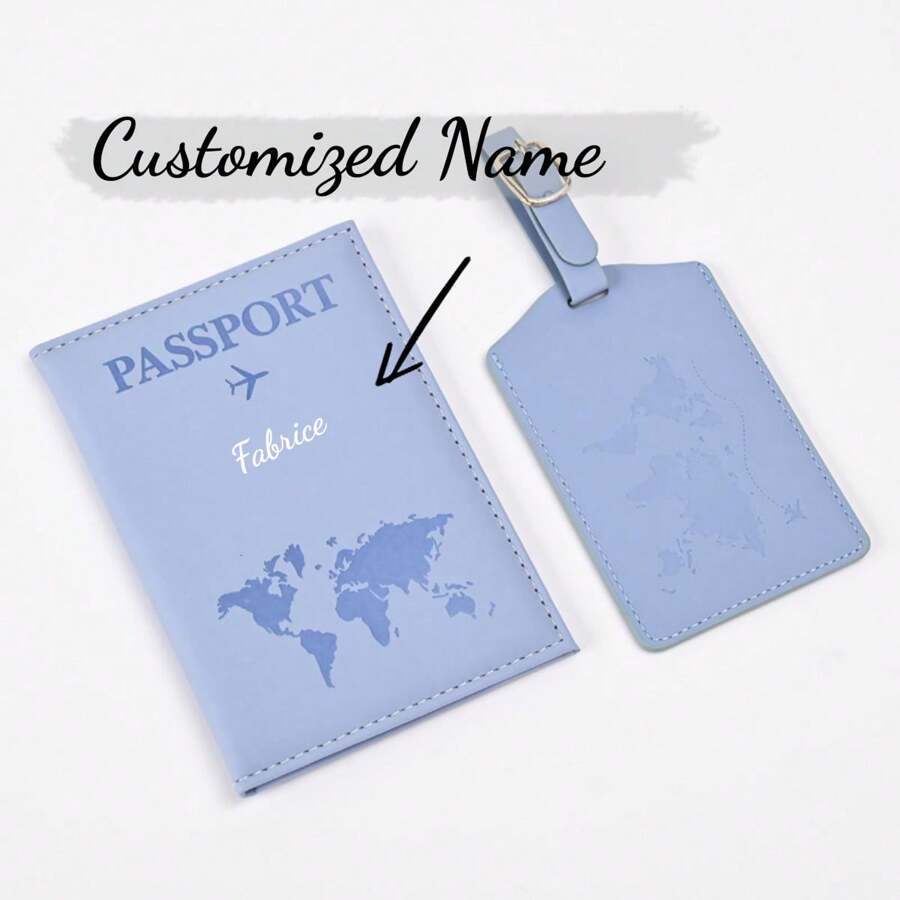 2 peças Porta-passaporte Personalizado com Mapa de Nome, Capa de Passaporte Universal Portátil para Mulheres e Homens, Carteira de Viagem em Couro PU para Passaporte, Cartões de Crédito, Cartões de Embarque, de Uso Geral, Grande Capacidade, Versátil, Multifuncional, Dobrável, Colorido, Fofo, Adorável, Simples, Engraçado, Kawaii, Y2K, Minimalista, Para Transporte, Casual Empresarial, Básico, Personalizado, Único, Presente Ideal para Ele, Presente Ideal para Ela, Família, Amigos, Namorada, para Aniversários, Feriados/Férias, Para Atividades ao Ar Livre/Saídas/Viagens/Caminhada/Estádio/Esportes/Escalada, para Negócios/Transporte/Trabalho/Escritório