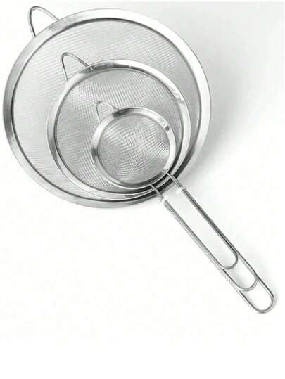 3pcs/1pc Stainless Steel Fine Mesh Tea Strainer With Handle - Japanese Style Matcha Powder Sifter
