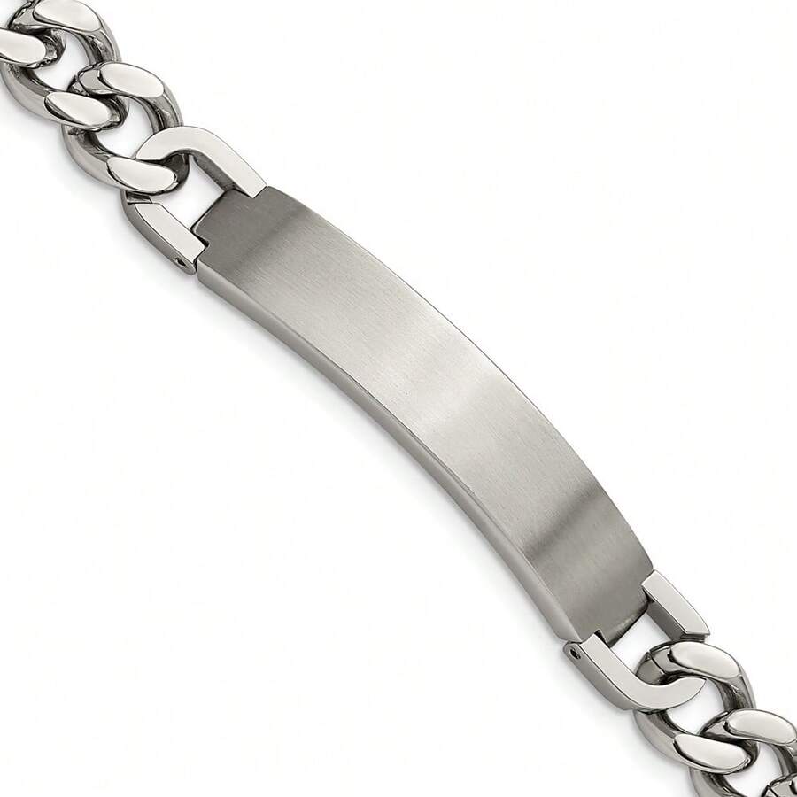 The Black Bow Men's Stainless Steel Adjustable Curb Link Brushed I.D. Bracelet, 9 In