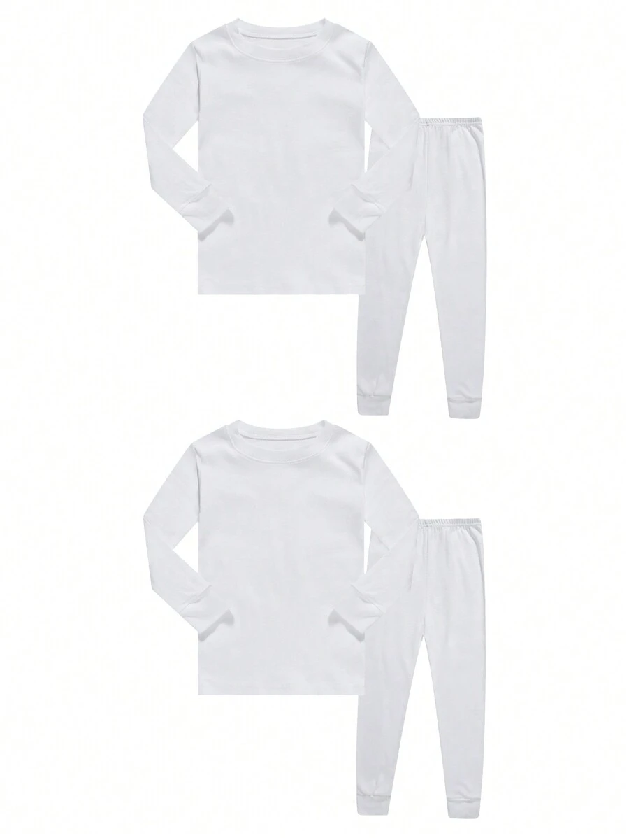 4pcs/Set Young Girl Boys/Girls Solid Color Long Sleeve T-Shirt & Leggings Pajama Set, Autumn