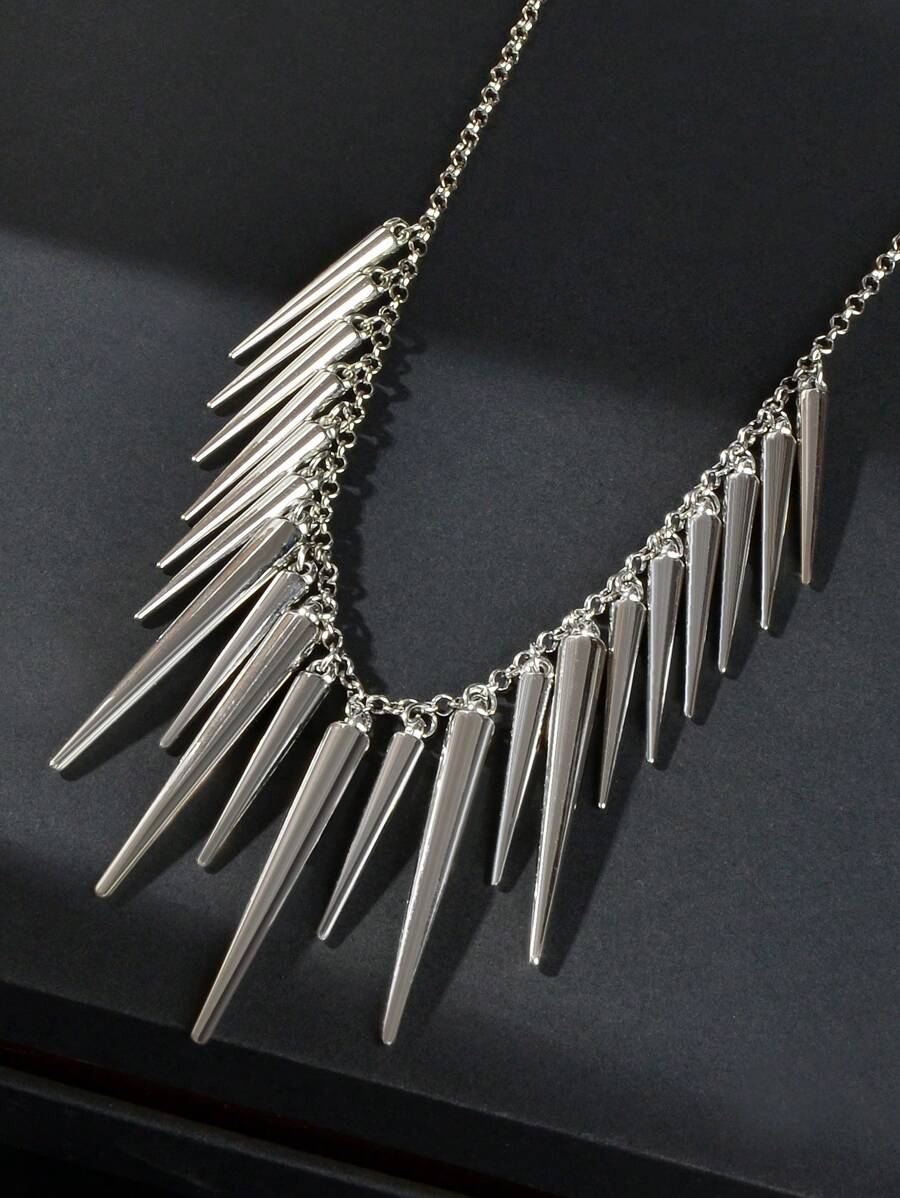 1 pièce Collier de déclaration de breloque à pointes de chaîne d'argent rock grunge pour soirée en discothèque, fête dans un pub et ensemble de bijoux