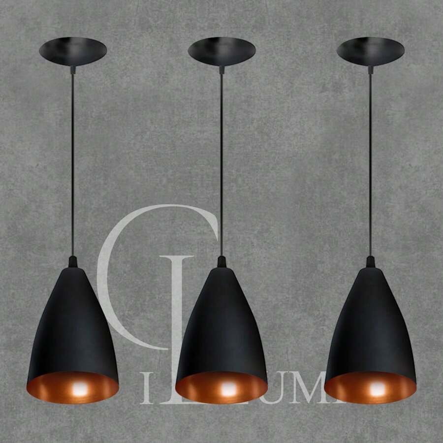 Conjunto Luzes com 3 Luminarias Pendentes Lustres em Alumínio Promoção Vegas Sala Cozinha Quarto Variedade em Cores GL ilumi!