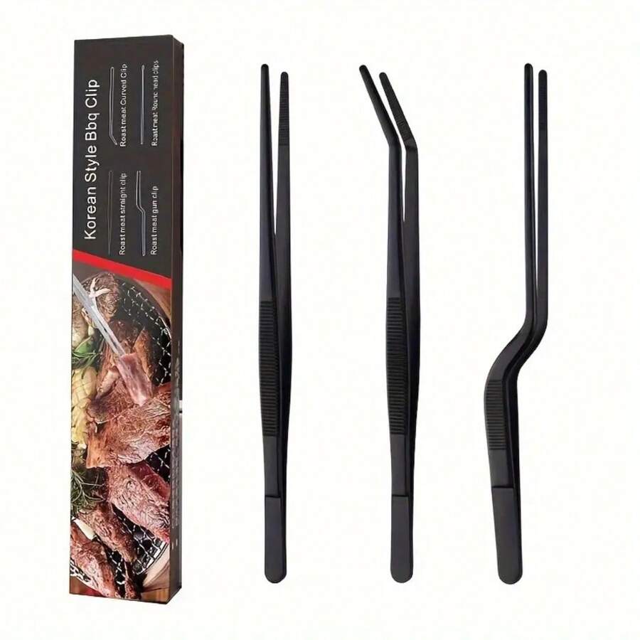 3pcs Stainless Steel Precision Angled Tip Cooking Tongs, Professional Stainless Steel Chef Tongs For Grilling, Plating And Serving Kitchen Tools