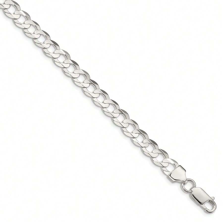 The Black Bow 6.75mm Sterling Silver Solid Concave Beveled Curb Chain Bracelet