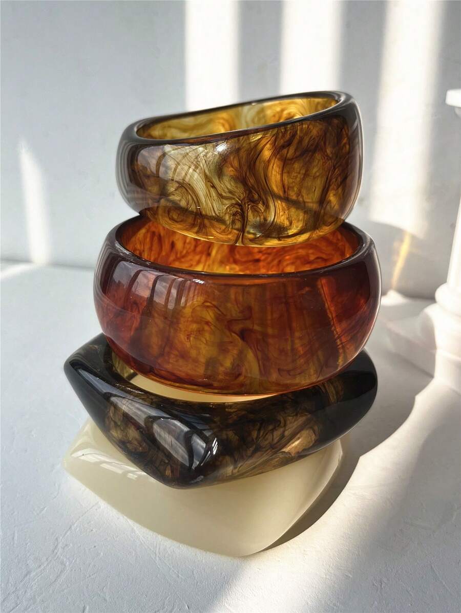 1pc New Resin Geometric Square Bracelet, Irregular Exaggerated Vintage Wide Stackable Bangle Bracelet, Women Jewelry Gift