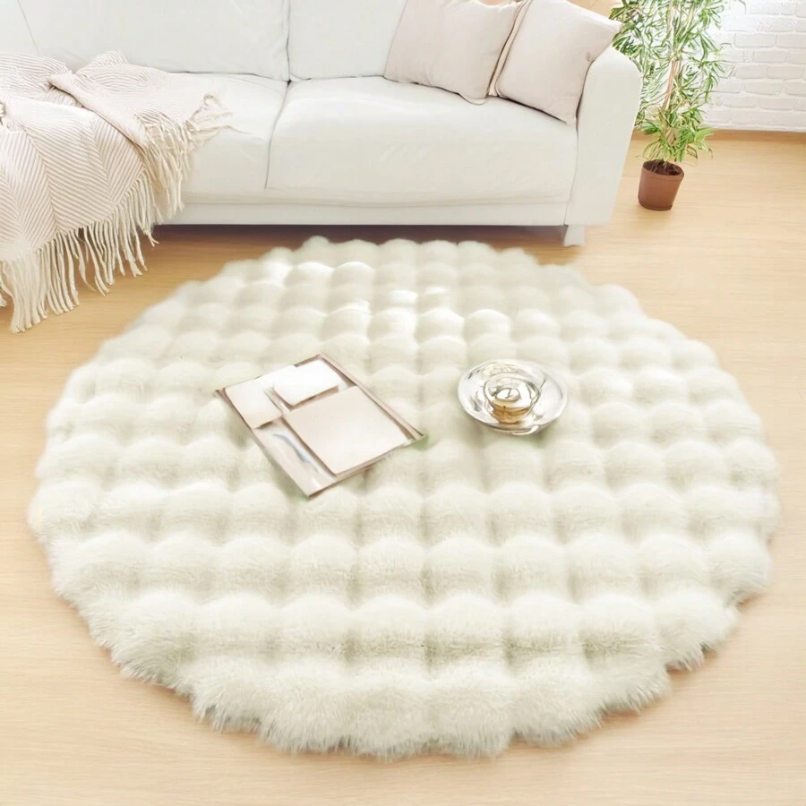 1pc Plush Soft Comfortable Circular Solid Color Rug, Cozy Fluffy Carpet Suitable For Bedroom, Living Room, Sofa, Vanity Area And More Gifts Birthday Graduation