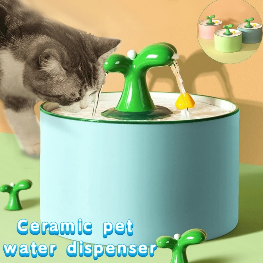 Ceramic Cat Water Dispenser, 1.5L Dog Water Dispenser, Automatic Pet Water Container, Cat Water Dispenser With Automatic Filter