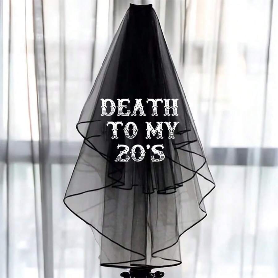 Velo negro de los veinte "Funeral a mis 20 años", alternativo gótico y gótico para mujeres, decoración de fiesta de cumpleaños de los 30 años, "30 sucia", corona de cumpleaños, regalo conmemorativo, presente, accesorios de foto