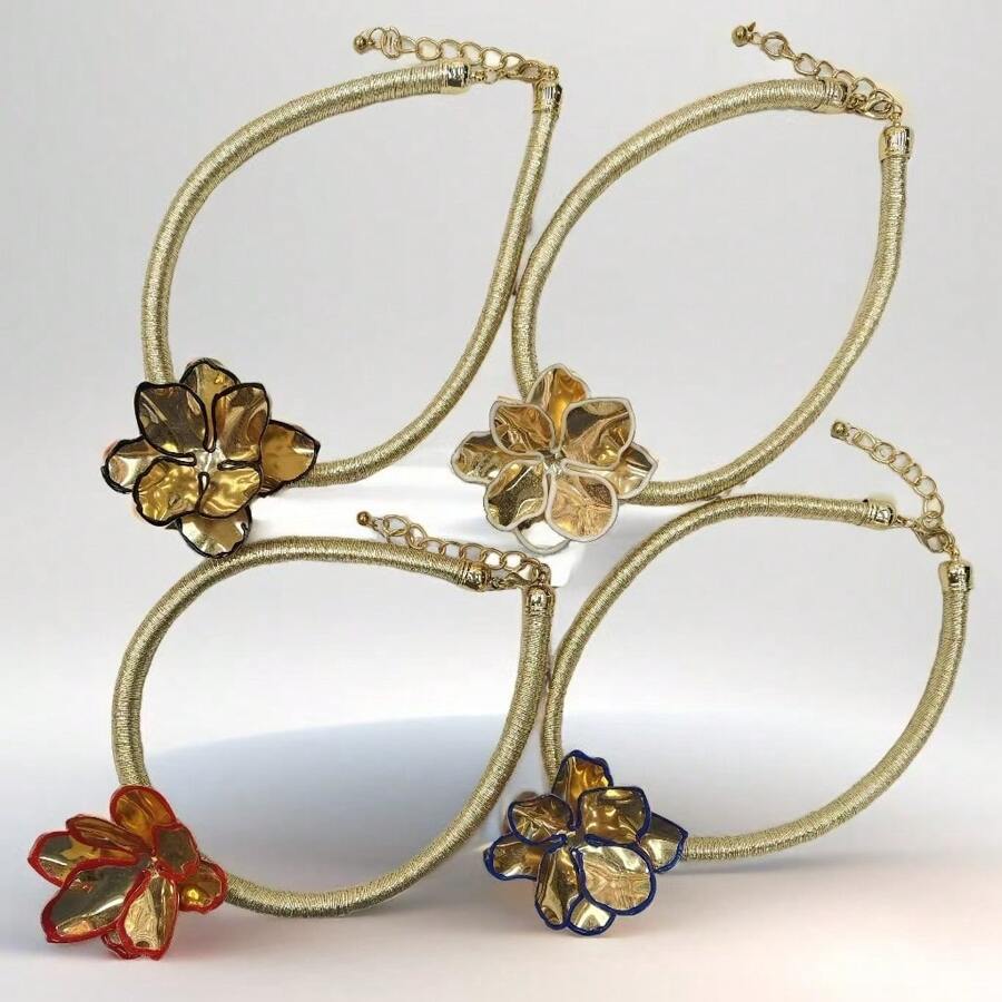 1 pieza Nuevo Estilo Collar para Mujer con Flor Sobredimensionada de Metal con Detalles Florales y Cuerda Tejida