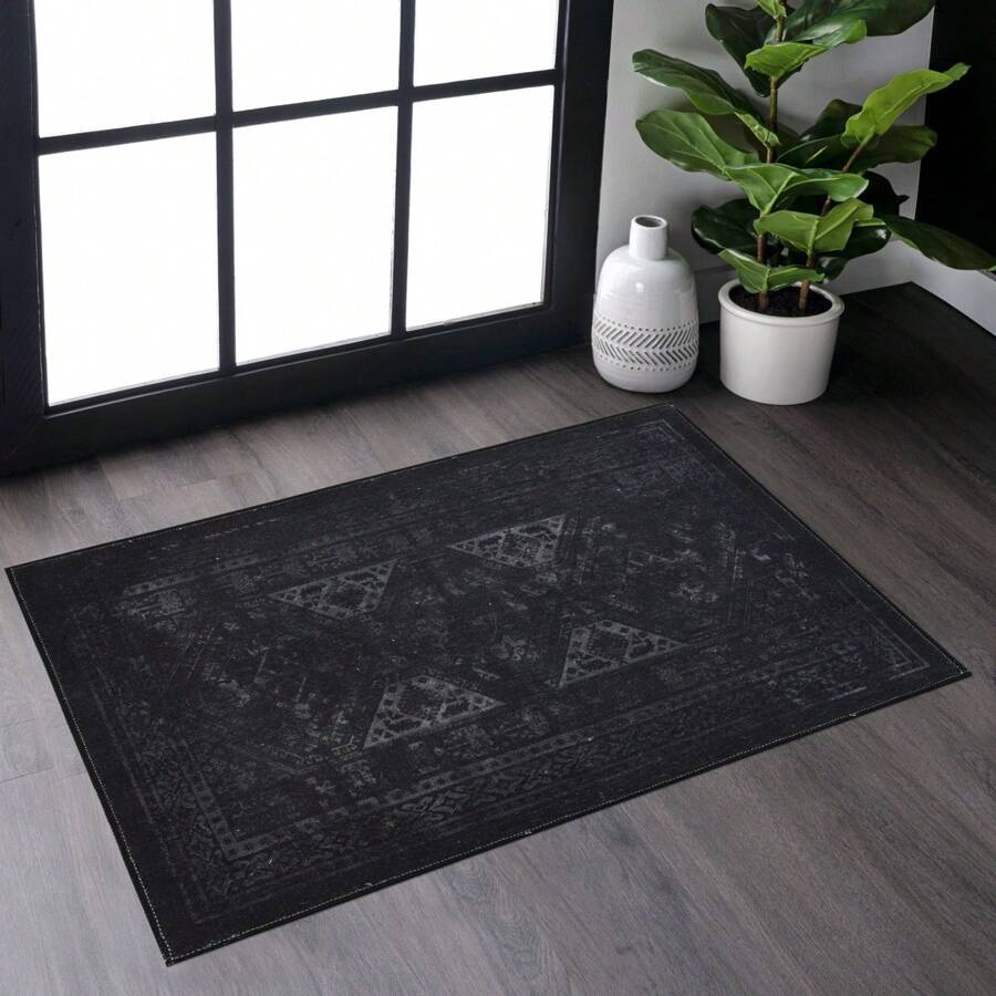 Naar 2x3, Machine Washable Area Rugs, Low-Pile, Non-Slip, Non-Shedding, Foldable, Area Rugs For Living Room, Bedroom, Kitchen, Dining Room Rug - Perfect Gift, (Black+ Gray, 2'x3')