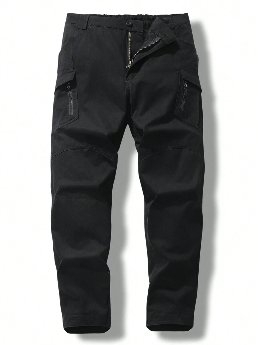 Men's Solid Color Casual Overalls Trousers Elastic Waist Adjustable Spring And Autumn Four Seasons