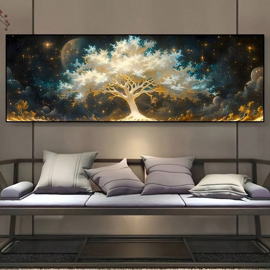 Impresión en lienzo del Árbol de la Vida extragrande - Arte de pared sin marco para decoración de sala de estar, dormitorio, cocina y baño - Diseño geométrico contemporáneo, perfecto para primavera/verano