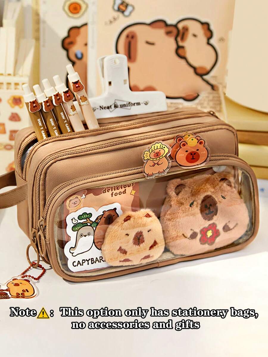 1pc Upgrade Large Capacity Portable Clamshell Detachable Transparent Pen Bag, Can Be Used To Store A Series Of Desktop Student Stationery Bag Such As Ruler Pen Erasers, Multi-Functional Dormitory Cosmetics Storage Bag, Campus Series Classroom Student Office Stationery Pencil Box, No Accessories Gifts Back To School,Pencil Case,Pencil Pouch,School Bag