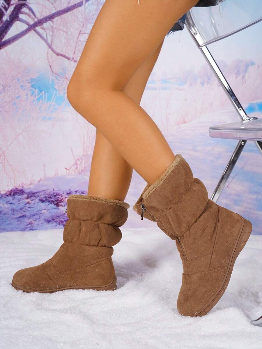 Women's New Snow Boots, Fashionable & Versatile Outdoor Boots With Plush Lining, Thick & Warm, Shaft Zip-Up, Slip-On, Lightweight & Comfortable With Anti-Slip Rubber Sole