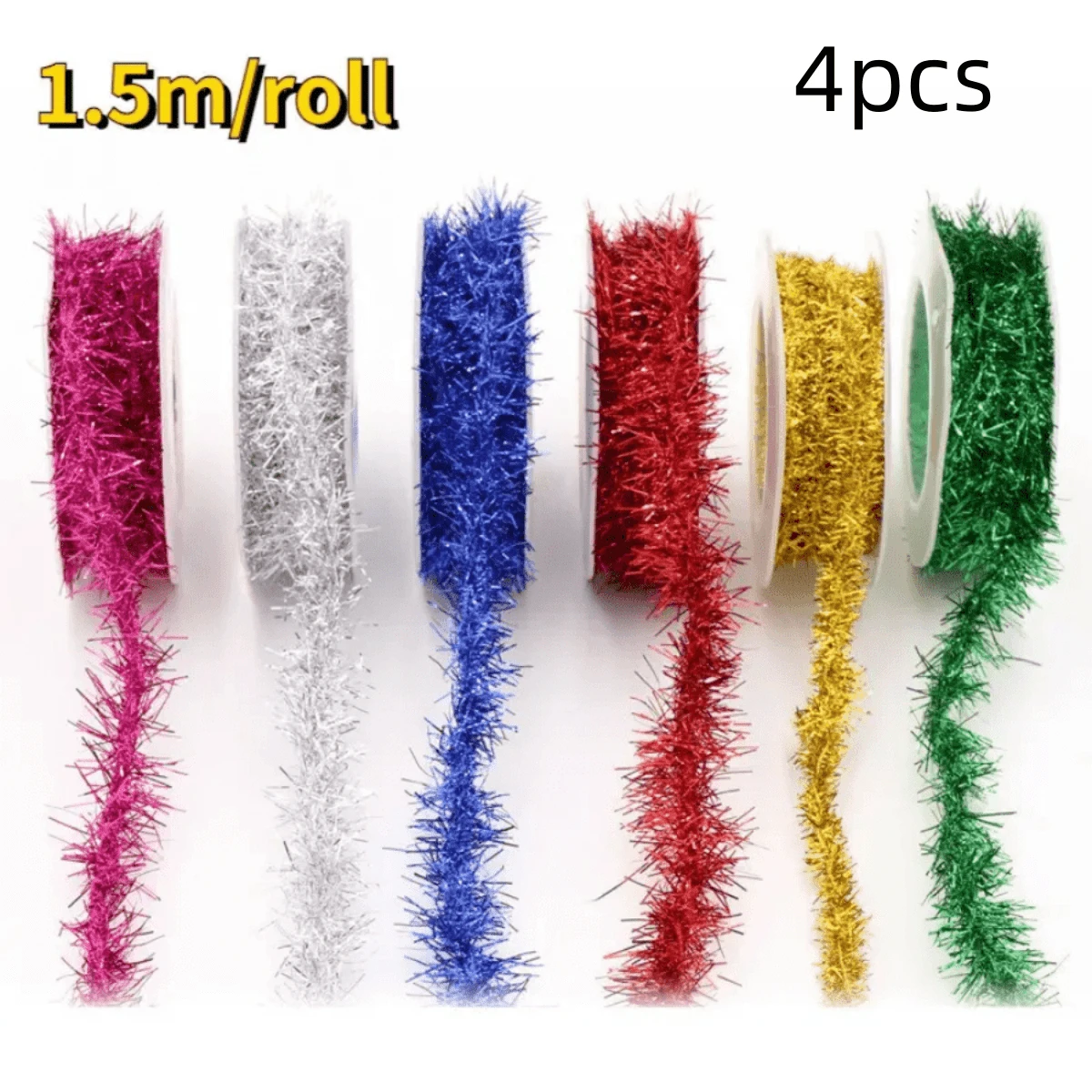 4pcs 1.5m Holiday Decorative Colorful Streamers, DIY With Iron Wire Metal Wire Knitted, Party Birthday Celebration Decoration Ribbons, Halloween Christmas Decor Tapes, Gift Wrapping Ribbons