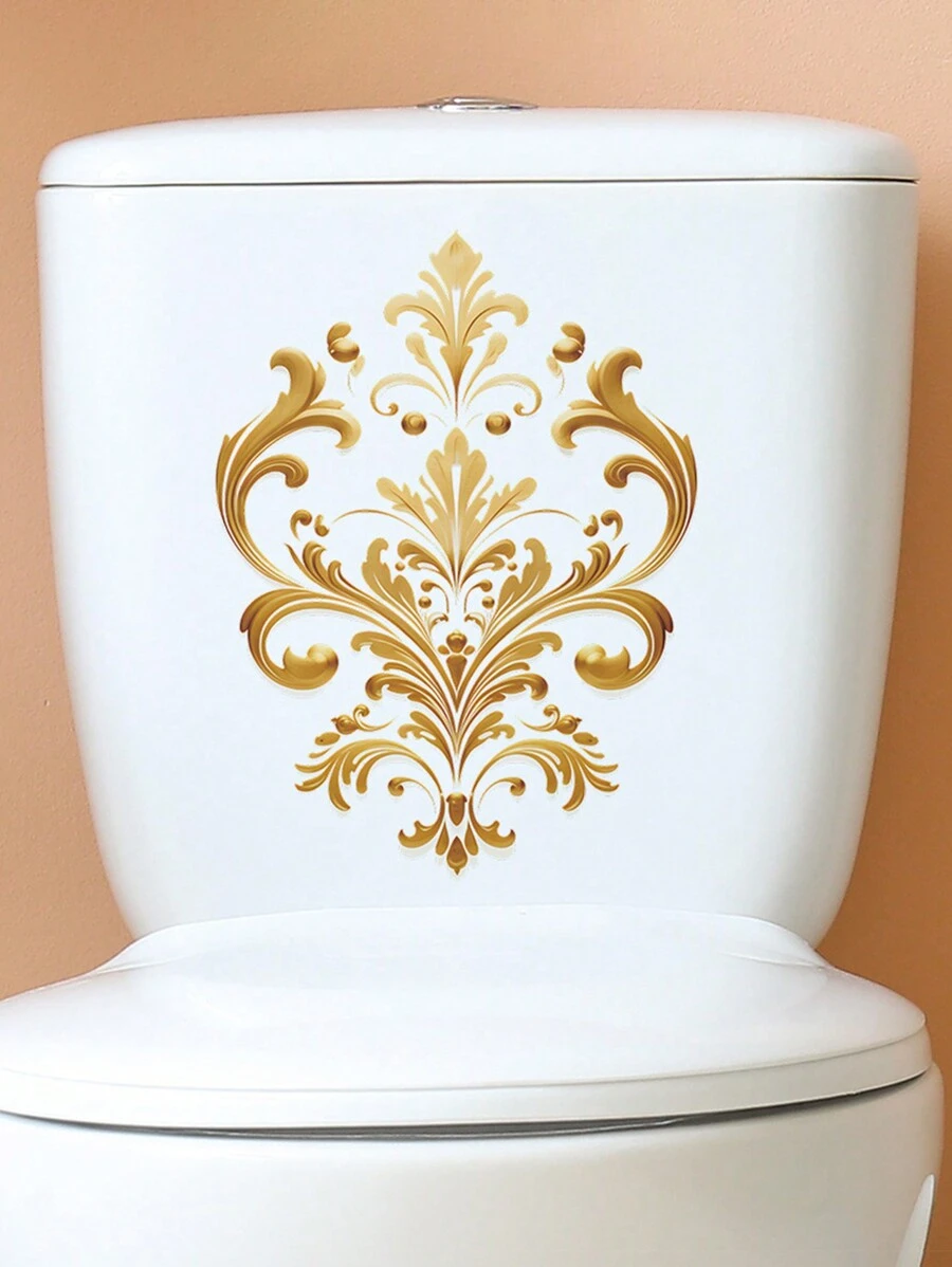 1pc Vintage Floral Pattern Toilet Seat Decal, Bathroom Wall Decoration Sticker Bathroom Decor Summer