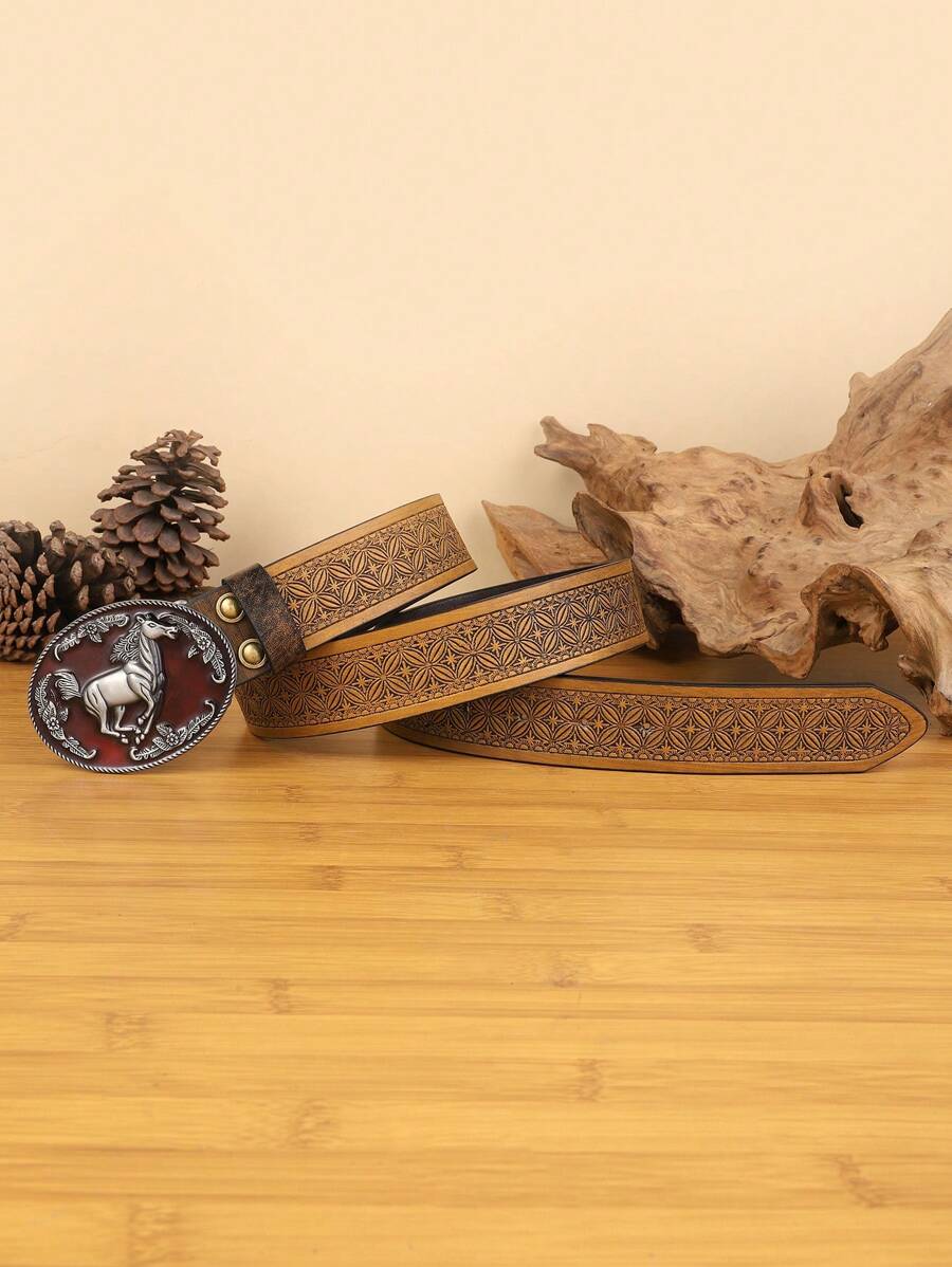 1pc Women's Casual Retro Floral Pattern Western Style Belt