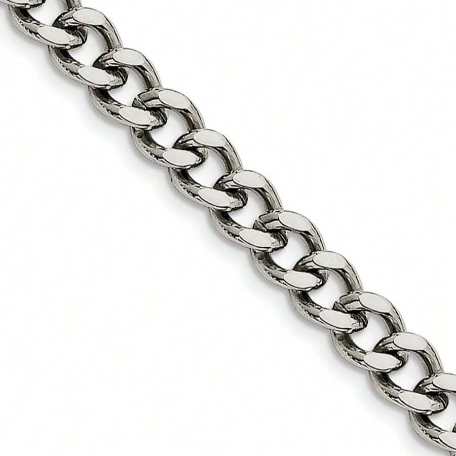The Black Bow Men's 7.5mm Stainless Steel Heavy Flat Curb Chain Bracelet, 8 Inch